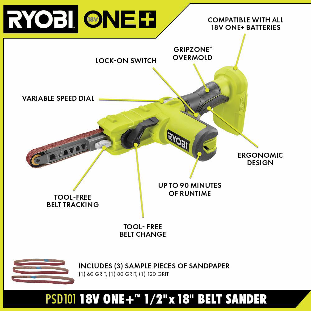 ONE+ 18V Cordless 1/2 x 18 in. Belt Sander (Tool Only) Walmart.com