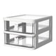 thumbnail image 1 of Caja de almacenamiento de plástico con cajón, organizador de escritorio, transparente, multicapa, con asas de conejo, suministros de oficina, 1 of 8