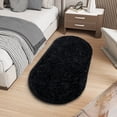 thumbnail image 3 of ZENELESS Oval Plush Fluffy Carpets for Living Room, Anti-Skid Fuzzy Comfy Rug for Bedroom, 2.6 x 5.3ft Black, 3 of 7