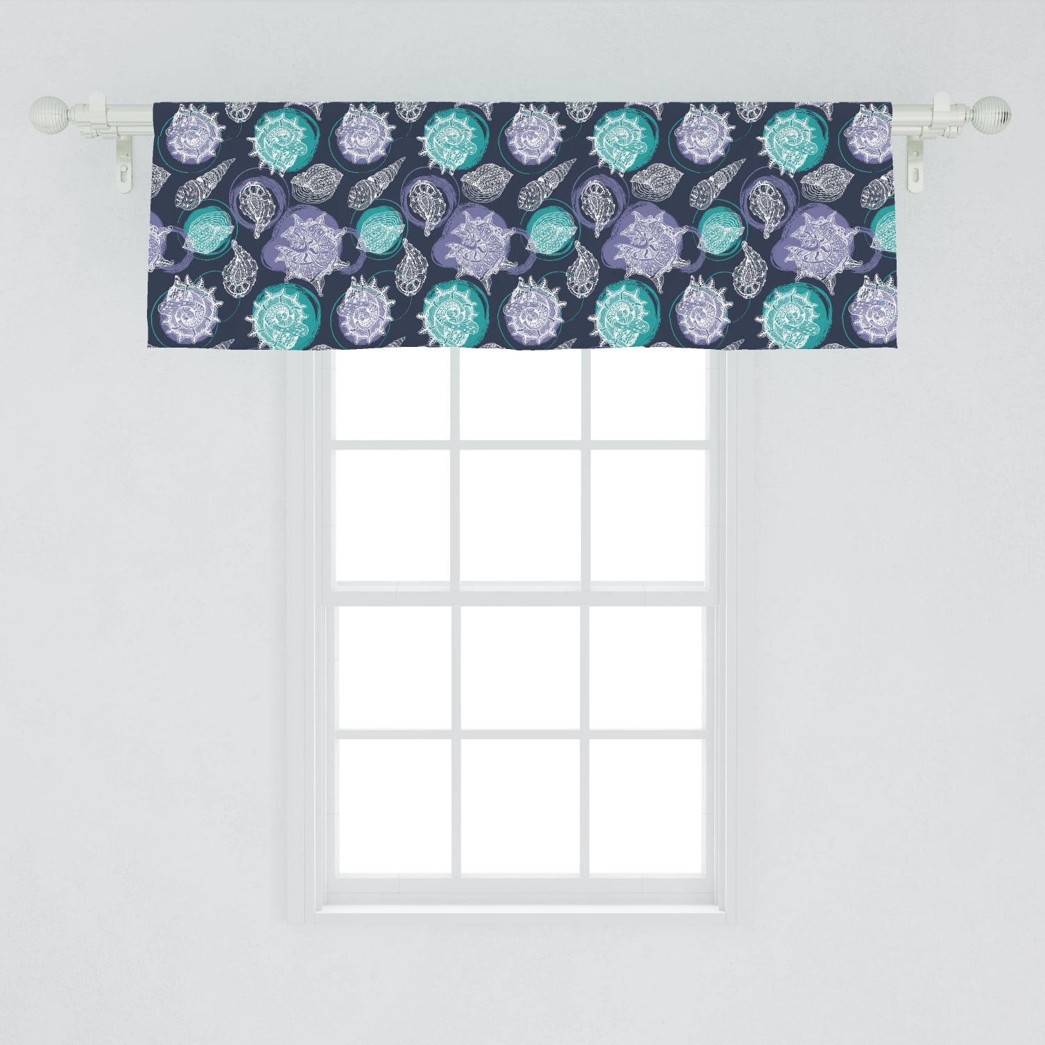 Nautical Window Valance, Ocean Theme Seashells Scallop Summer Marine
