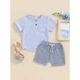 thumbnail image 2 of Toddler Boys Summer Shorts Sets, Short Sleeve Button Striped Tops and Drawstring Shorts Sets, 2 of 8