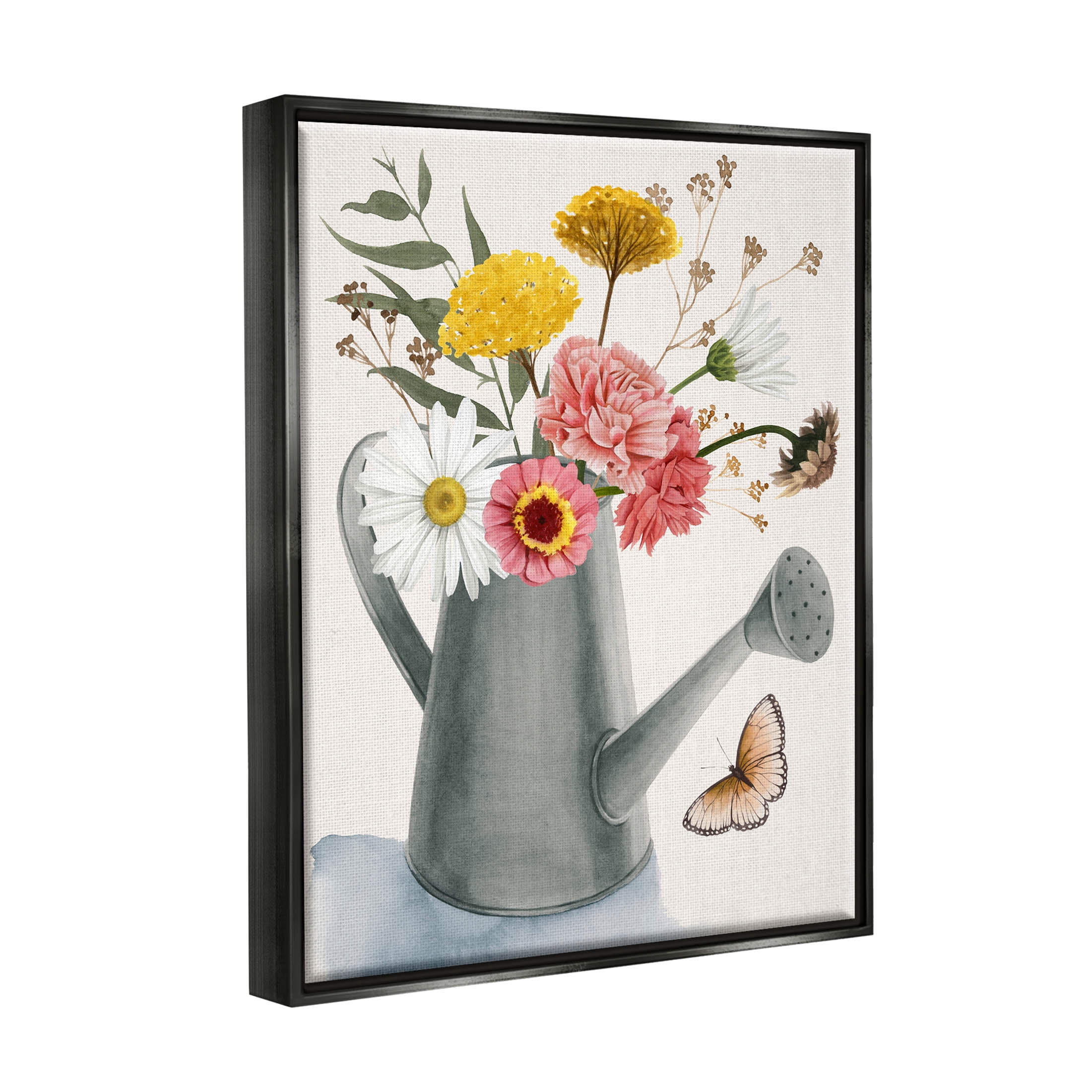 Stupell Industries Mixed Wildflower Arrangement Gardening Painting Jet Black Floating Framed Canvas Print Wall Art, Design by Grace Popp
