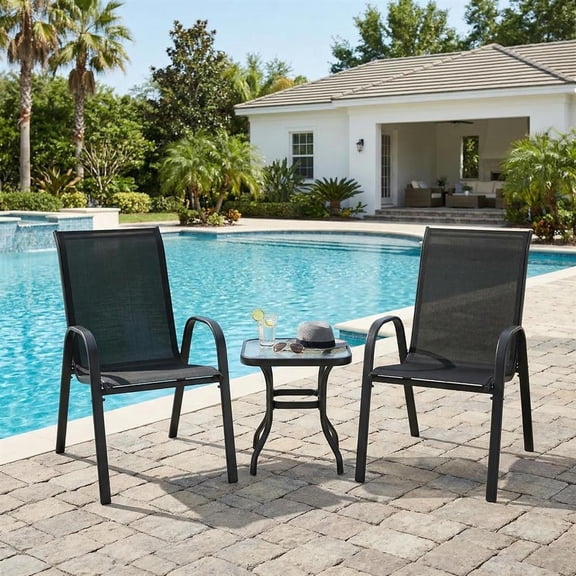 Topcobee Set of 2 Stackable Patio Dining Chairs Set with Armrest, Comfy Outdoor Chair for Patio Garden, Easy to Assemble-Black (Only Chairs)