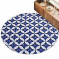 thumbnail image 2 of Round Area Rugs 7Ft, Retro Rhombus Non-Slip Washable Circle Rugs Carpet, Morocco Abstract Geometric Art Navy Blue Indoor Outdoor Rug Floor Mats Throw Runner for Bedroom Living Room Bathroom, 2 of 8