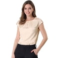 thumbnail image 1 of INSPIRE CHIC Blusa sedosa para mujer, cuello redondo, plisado, informal, elegante, superior Beige S, 1 of 6