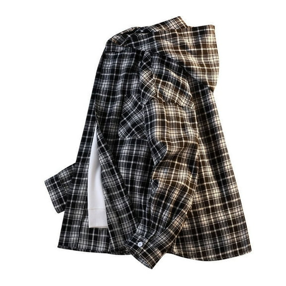Handshe Men's Casual Hooded Jacket, Plaid Print with Button Closure Pockets, Lightweight Outdoor Coat for Daily Wear and Travel