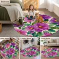 thumbnail image 5 of Purple Flowers Round Area Rug 8Ft Washable Large Circle Rugs for Living Room Dorm, Spring Watercolor Floral Leaves Botanical Beige Non-Slip Carpet Floor Mats Indoor Outdoor Carpet Runner Home Decor, 5 of 8