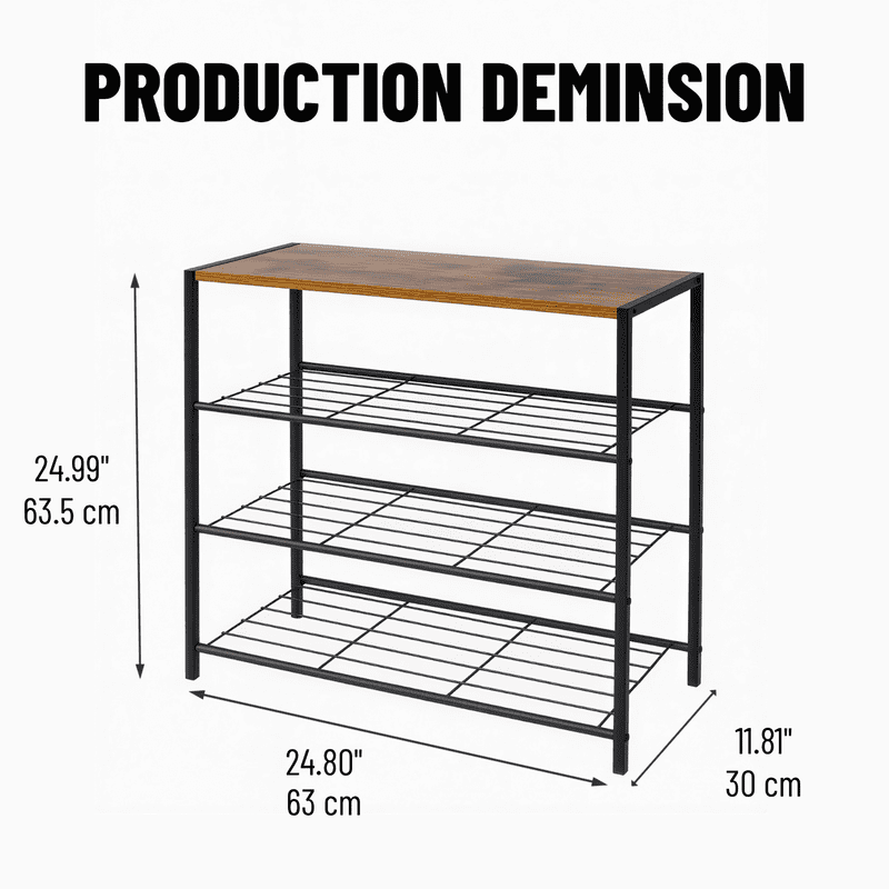 5-Tier Shoe Rack with Wood Top & Metal Frame | Free Standing Shoe Storage Organizer for Entryway, Closet, Dorm, Garage | Multi-Purpose Shelf for Sneakers, Slippers, Boots