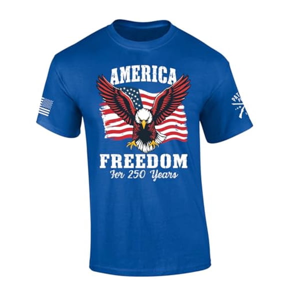 Patriot Pride Men's America Freedom for 250 Years USA Eagle Flag Short Sleeve T-Shirt, Patriotic Shirts for Men, Royal-Small