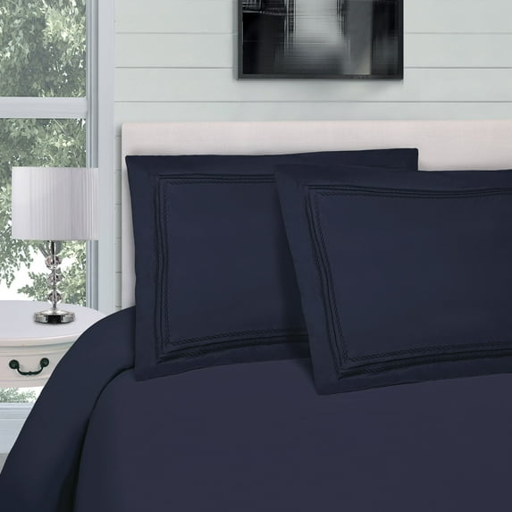 Infinity Microfiber Wrinkle-Resistant Duvet Cover and Embroidered Pillow Sham Set Navy Blue / Twin/Twin XL