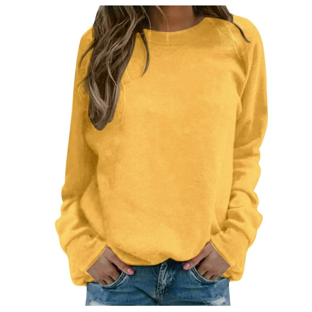 GPOECD Chandail Sans Capuche pour Femme à Manches Longues, T-Shirt à Col Rond, Haut Imprimé, Blouse Mode Urbaine pour l'Entraînement Quotidien à la Maison et à l'Extérieur, Jaune, TG