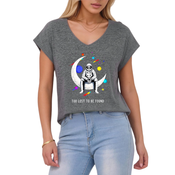 Giffimy Women's "Too Lost To Be Found" Space Skeleton V-Neck Sleeveless T-Shirt S-5XL Soft Casual Tank Top