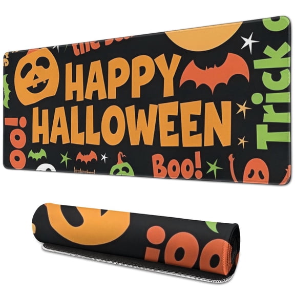 Long Mouse Pads for Desk,Halloween Festive Text Pattern Desk Mats on Top Of Desks, Desk Mouse Pad Extra Large with 3mm Non-Slip Base and Stitched Edge for Gaming,Office,Work,Home 31.5"x11.8"