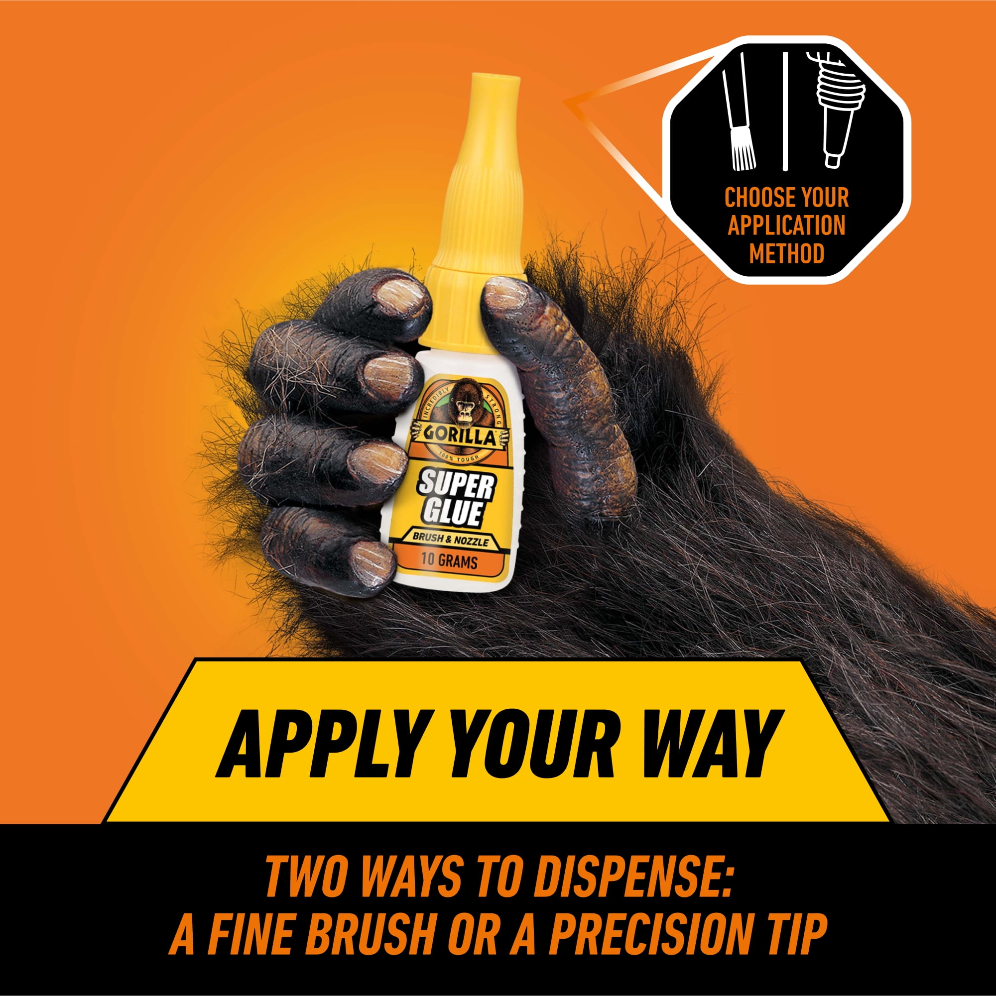 (6 pack) Gorilla Super Glue Brush & Nozzle 10g - Fast Drying Impact Tough Adhesive
