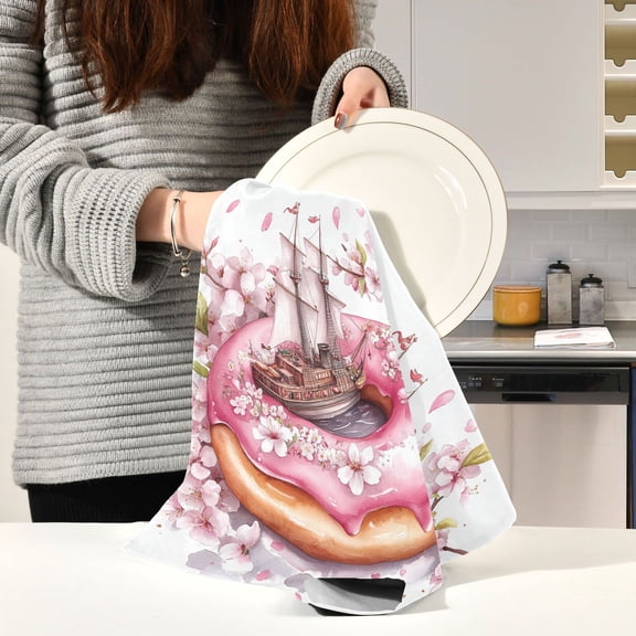 BZSMCE Kitchen Towels Creative Doughnu with Ship Pattern Durable Kitchen Towel