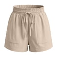 thumbnail image 5 of Women Linen Blend Casual Shorts Summer Drawstring Elastic Waist Relaxed Fit with Side Pockets Everyday Lounge Beach Vacation Wear, 5 of 6