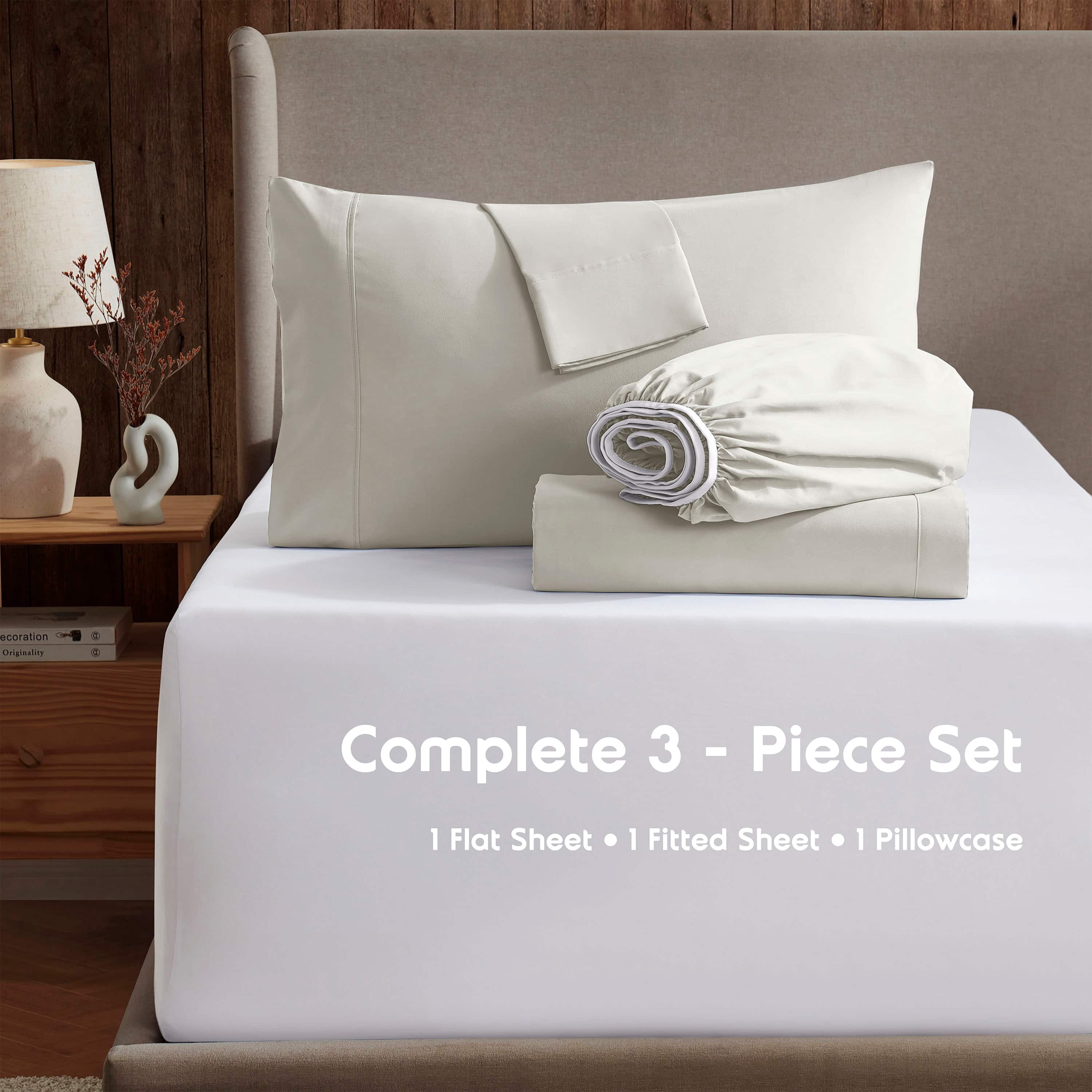 LammaLoe Extra Deep Pocket Twin Xl Sheets Set, 3 Piece, Fits 18"-24" Mattress, Breathable & Extra Soft Bed Sheets, Off White