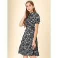 thumbnail image 2 of Unique Bargains Women's Boho Floral Button Front Short Sleeve Flare Knee Length Dress, 2 of 6