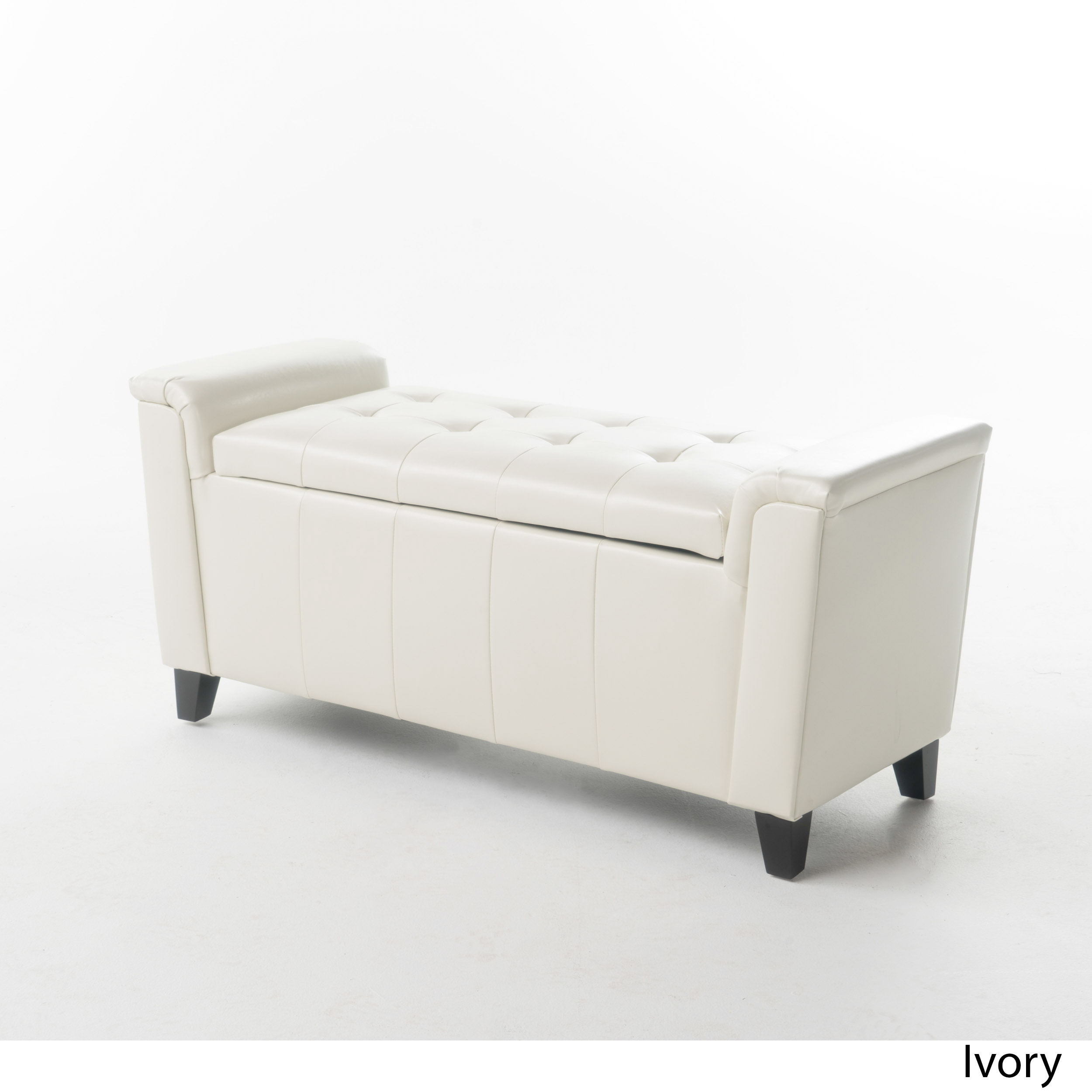 Salome Tufted Leather Armed Storage Ottoman Bench, Ivory Walmart Canada