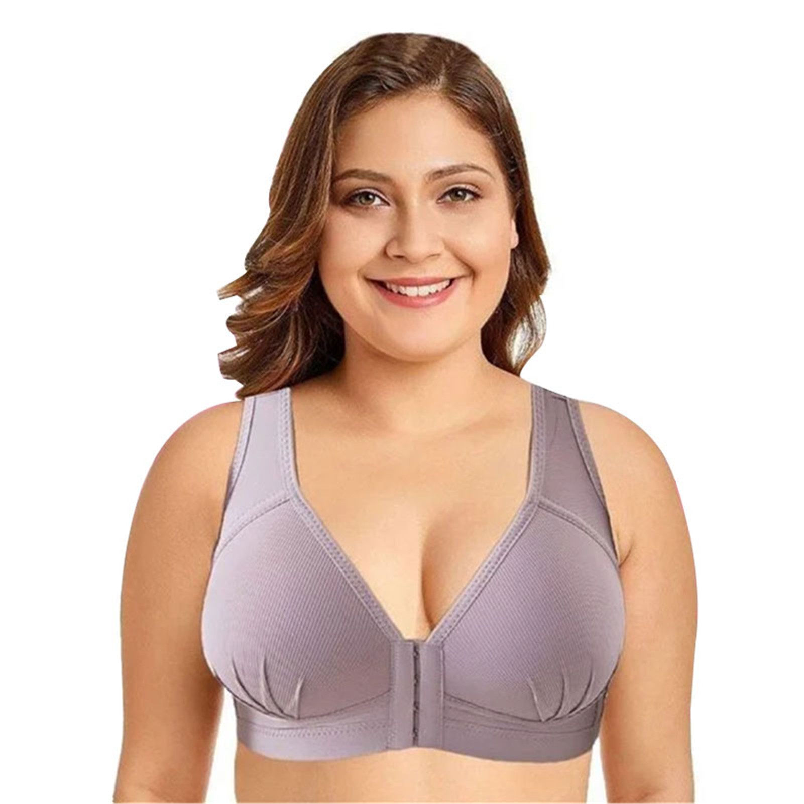 Womens Plus Size Front Closure Full Coverage Wireless Back Support Bra Elastic Push Up Comfort Bras for Women