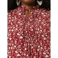 thumbnail image 6 of Agnes Orinda Women's Plus Size Floral Tops Pleated Tie Neck Short Sleeve Casual Summer Blouse 4X Burgundy, 6 of 6