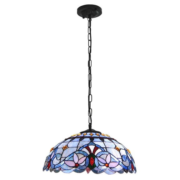 Wildnix Tiffany Pendant Light with Hand-Welded Colored Glass, Blue Mediterranean Lampshade, E26 Lamp Holders, Adjustable Chain, Ideal for Living Room or Dining Room
