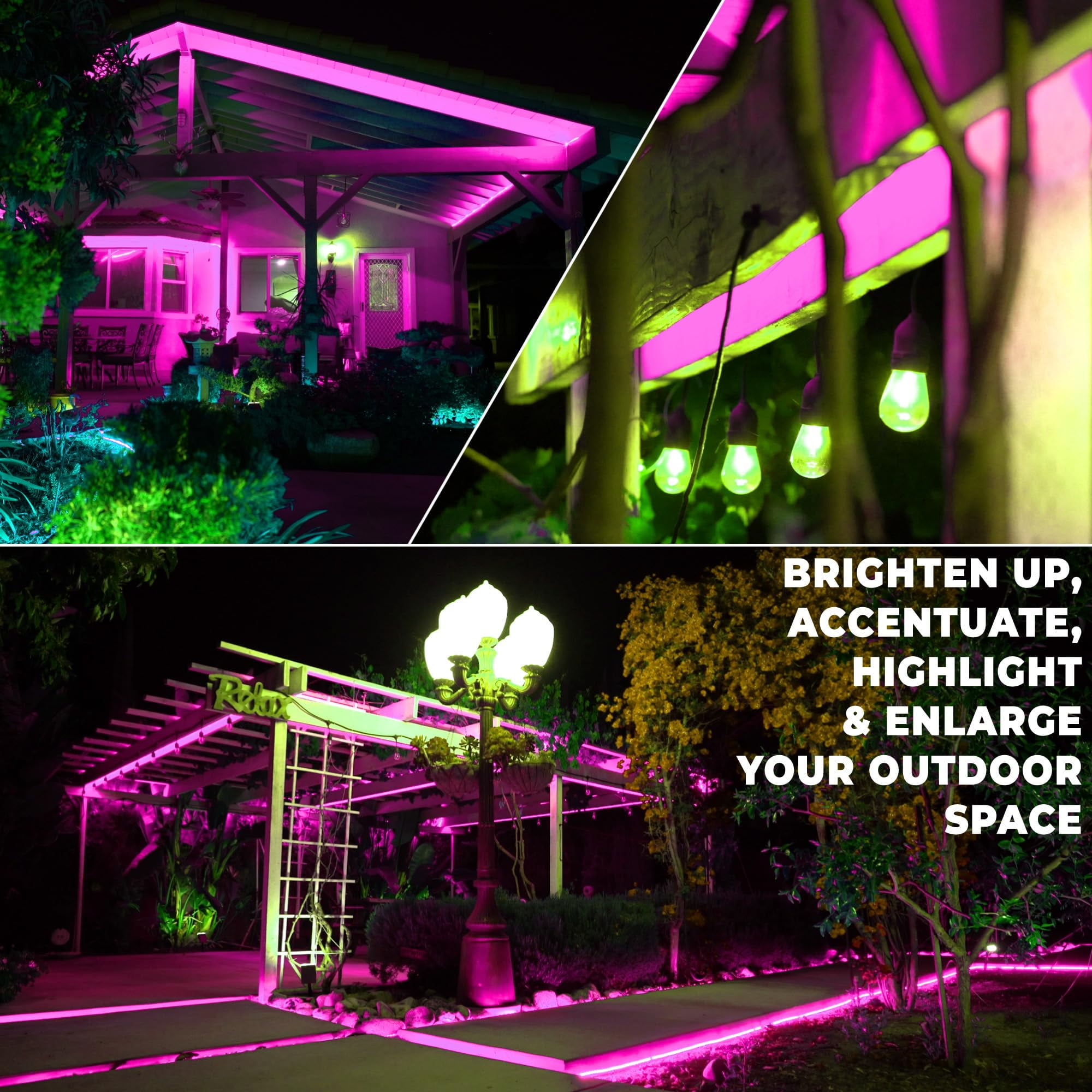 West Ivory Dense 381LEDs, 50ft Pink Outside LED Rope Light, 8 Modes, Connectable Outdoor Permanent Waterproof Accent Exterior Lighting, Clear Case, Holiday, Backyard Patio, Home Garden, Decorative