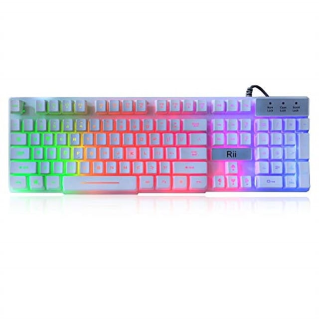 rii rk100+ white gaming keyboard,usb wired multiple colors rainbow led backlit large size