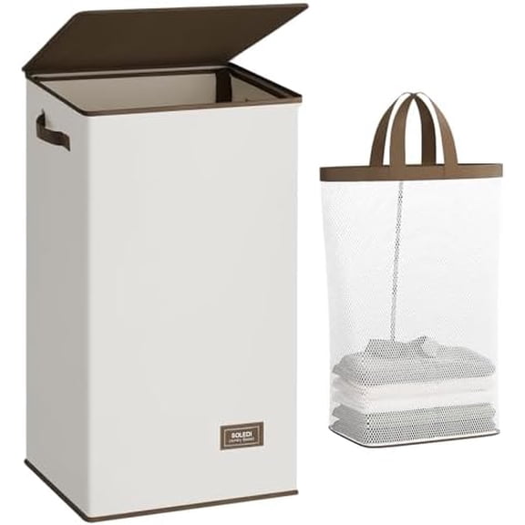 Clothes Hamper with Lid - 100L XL - Large Laundry Basket with Removable Bag, Collapsible Laundry Baskets, Convenient Storage - Hampers for Laundry for Bedroom, Bathroom, Closet, Dorm, Off-White