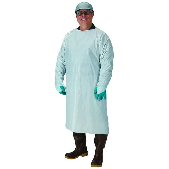 100-Pack Disposable Poly Gowns with Thumb Loop, Small/Short, White