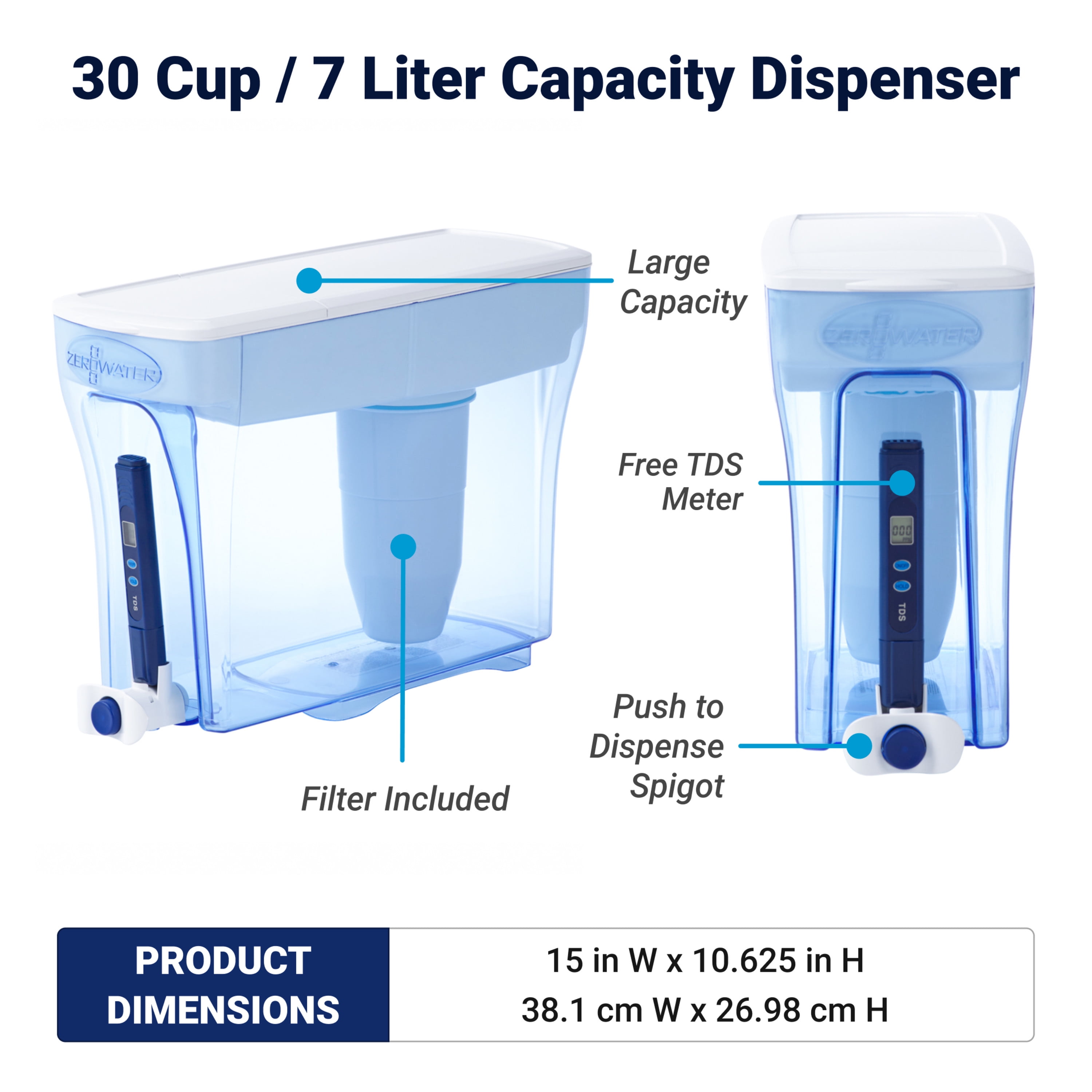 Zerowater 30 Cup Ready-Pour™ 5-Stage Water Filtration Dispenser 