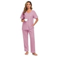 thumbnail image 6 of EA'S SECRET Womens Pajama Sets 100% Cotton Short Sleeve Top with Long Pants Sleepwear 2 Piece V Neck Loungewear Soft Knit (Dusty Rose,L）, 6 of 9