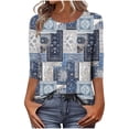 thumbnail image 2 of Jsaierl 3/4 Sleeve Womens Tops Casual Round Neck Shirts Retro Graphic Ladies Blouses Going Out Vacation Tunic Top S-5XL, 2 of 7