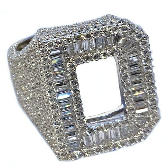 Men's Real Solid 925 Sterling Silver Initial Letter D Iced Baguette Flooded Out Big Hip Hop Ring Size 11