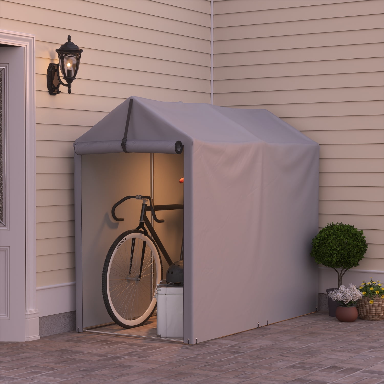 Homall Outdoor 3 x 6 x 5 ft Canopy Storage Shelter Portable Shed Outdoor Heavy Duty Carport with Roll-up Zipper Door, Waterproof and UV Resistant Outdoor Storage Shed for Bike, Garden Tools, Gray
