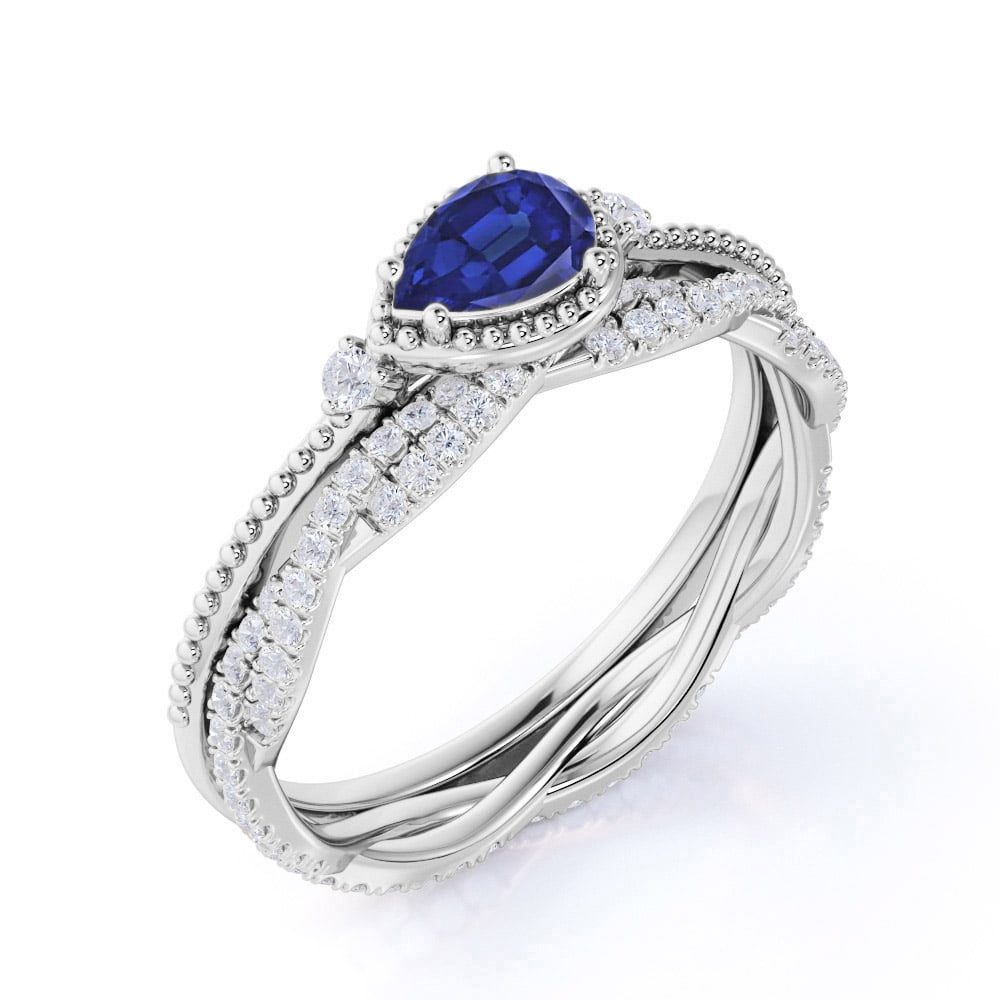 Sterling Silver Simulated Pear-Shaped Diamond Halo Engagement Ring with Side Stones Promise Bridal Ring