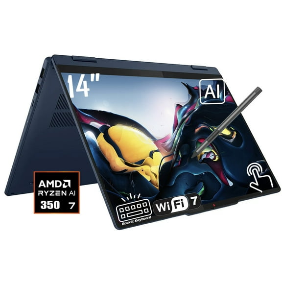 Lenovo IdeaPad 5 2-in-1 Copilot AI Laptop, 14" FHD 1920 x 1200 IPS Touchscreen, AMD Ryzen AI 7 350, Wi-Fi 7, 1080p Webcam, Stylus Pen, Backlit KB, Win11 Home(16GB DDR5 RAM / 1TB SSD)