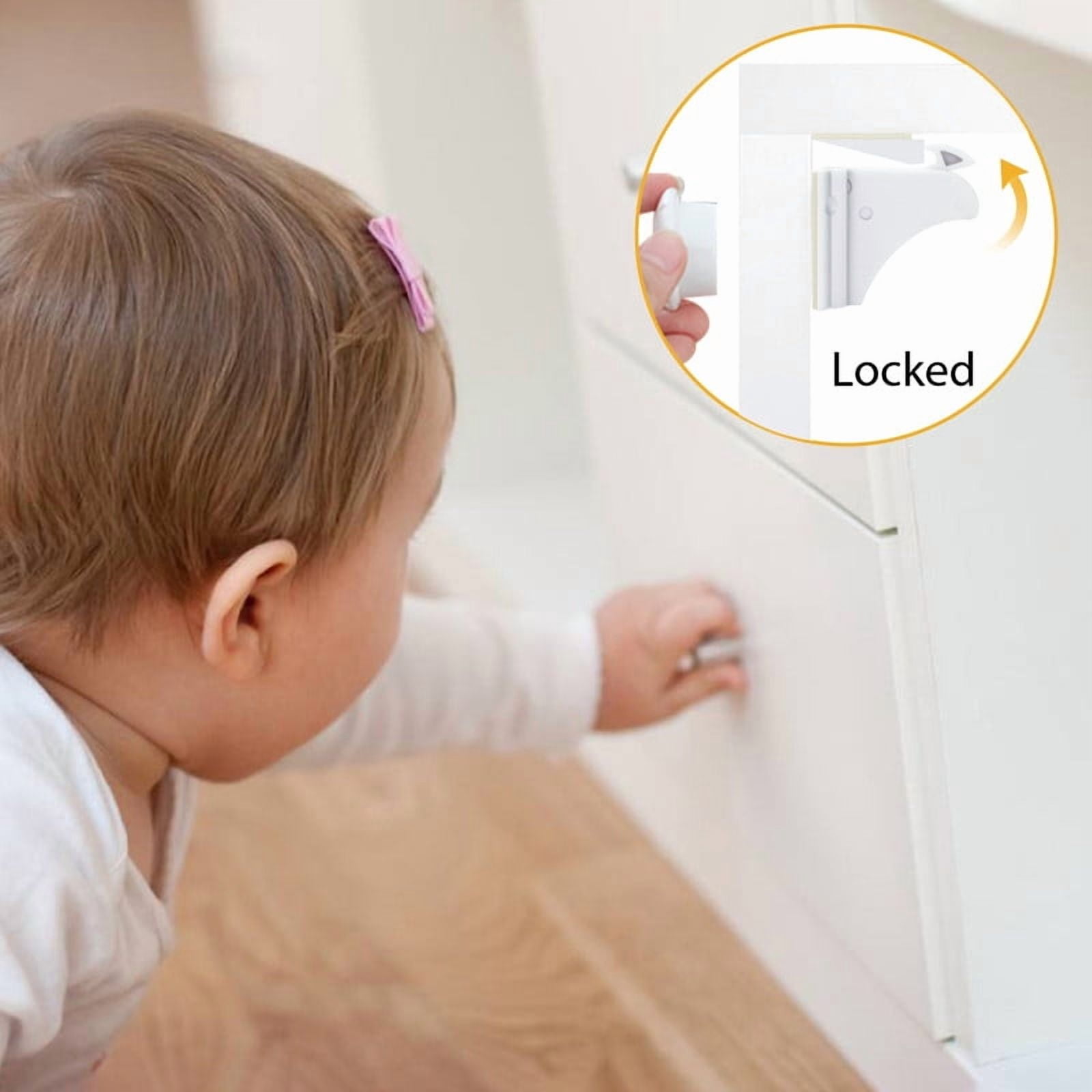 StarQualityBargain 4-Pack Magnetic Cabinet Locks with 1 Key, Baby Proofing Latches for Kitchen Cabinets & Drawers, Child Safety Door Lock