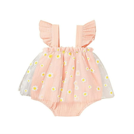 

Summer Savings Clearance! Stamzod 0-18Months Romper Baby Girl Summer Toddler Baby Girl Sunflower Print Mesh Flying Sleeve Cotton Rompers Jumpsuit Sweet Baby Clothes For Girls