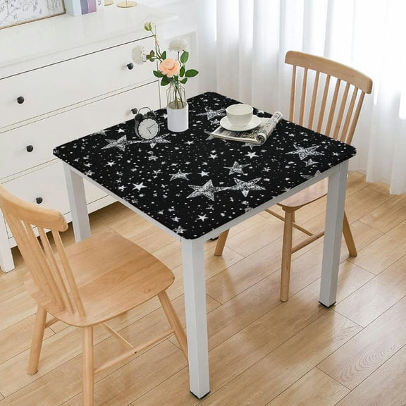 HAOXIT Square Tablecloth Black White Stars Table Cloths Waterproof Table Cover for Wedding Party Dining Holiday Banquet 36*36