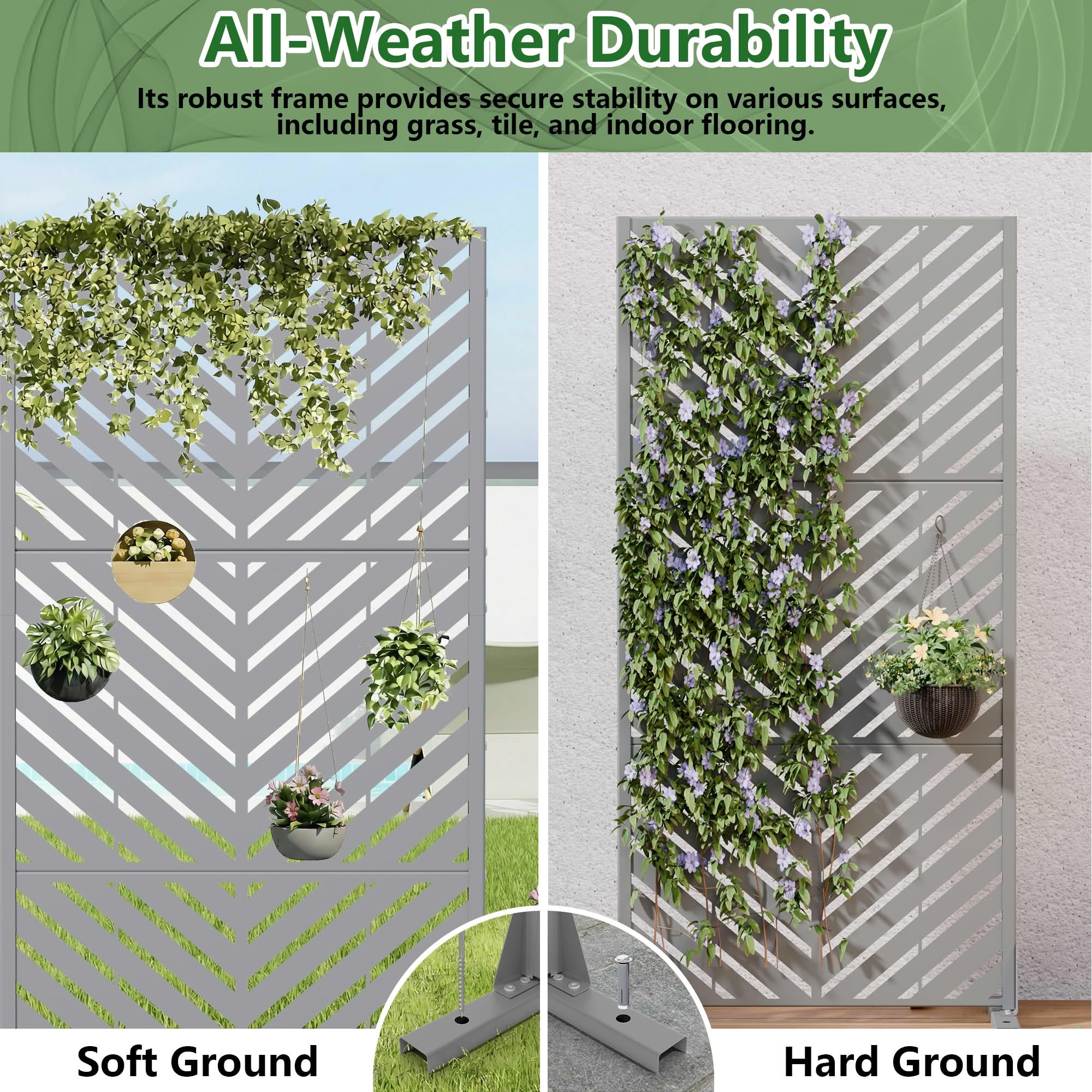 MAYEERTY Outdoor Metal Privacy Screen 5ft Gray, 3-Panel Parallel Decorative Screen, Rust-Resistant for Patio