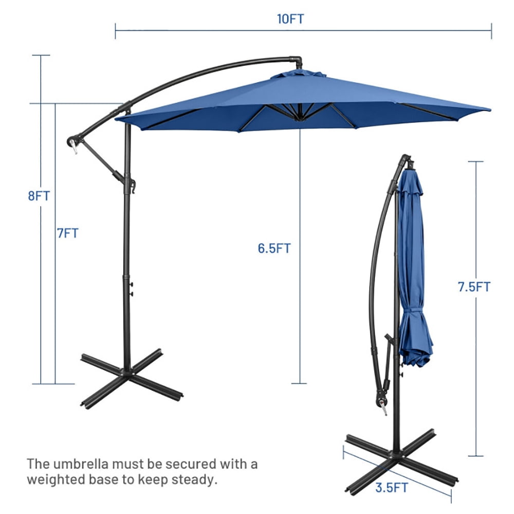 Aimee Lii 10 Feet Offset Umbrella with 8 Ribs Cantilever and Cross Base, Outdoor Umbrella with Base, Blue Aimee Lii 10 Feet Offset Umbrella with 8 Ribs Cantilever and Cross Base, Outdoor Umbrella with Base, Blue