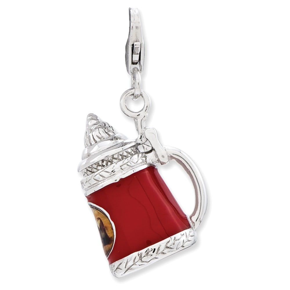 Puff heart charm in red enamel 3D complete with clasp 30 mm