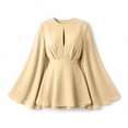 thumbnail image 5 of Karymi Solid Satin Romper Dress, Crew Neck Front Keyhole Cutout Bell Long Sleeve A-Line Mini Dress with Adjustable Self Tie Waist Layered Hem Summer Dresses for Women 2026, 5 of 9
