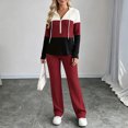 thumbnail image 6 of Bzdzmqm Women's 2 Piece Lounge Set V Neck Long Sleeve Hoodie with Wide Leg Pants Casual Solid Basic Tracksuit Cozy Zip Up Loungewear Fall Winter Outfit, Red M, 6 of 7