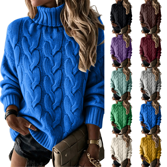 Fall Sweaters for Women Turtleneck Cable Knit Pullover Tops Fall Winter Soft Cozy High Neck Chunky Cable Knit Jumpers Long Sleeve Clothes