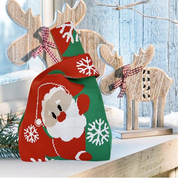 Fiudx Ofertas relámpago del día, solo en línea Bolso de mano con asa para muñeca, bonito bolso de mano de punto para caramelos navideño, con textura prémium, para regalo de mujer