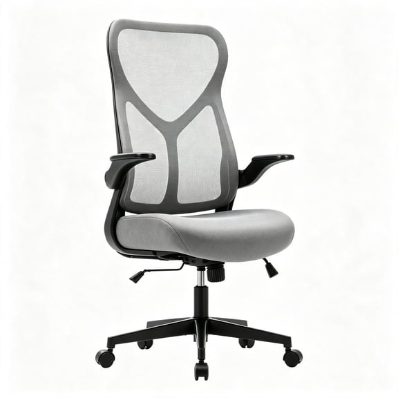 High‑Back Mesh Office Chair with Flip‑Up Armrests, Reclining Swivel Desk Chair with Tilt‑Lock Function, Gray