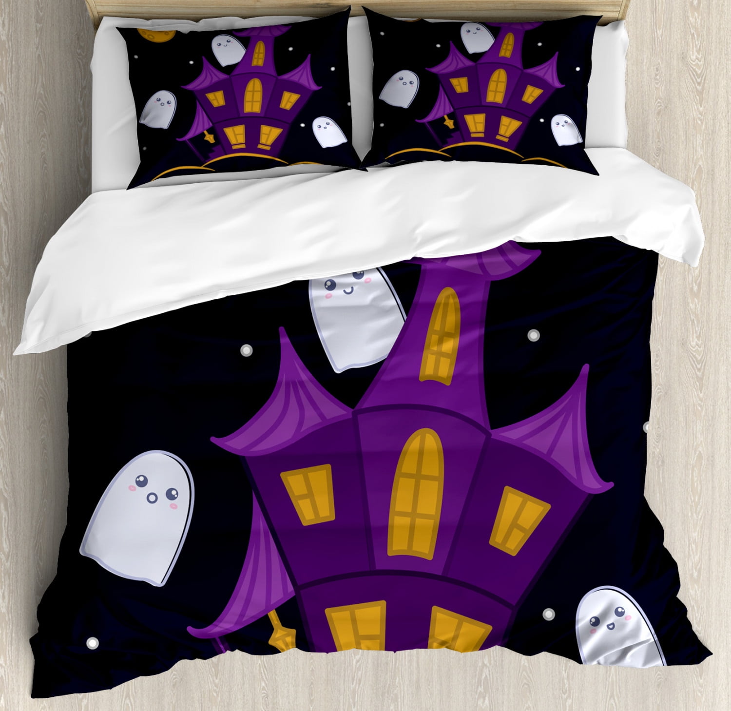 Ghost Duvet Cover Set King Size, Dark Night Haunted House with Ghosts