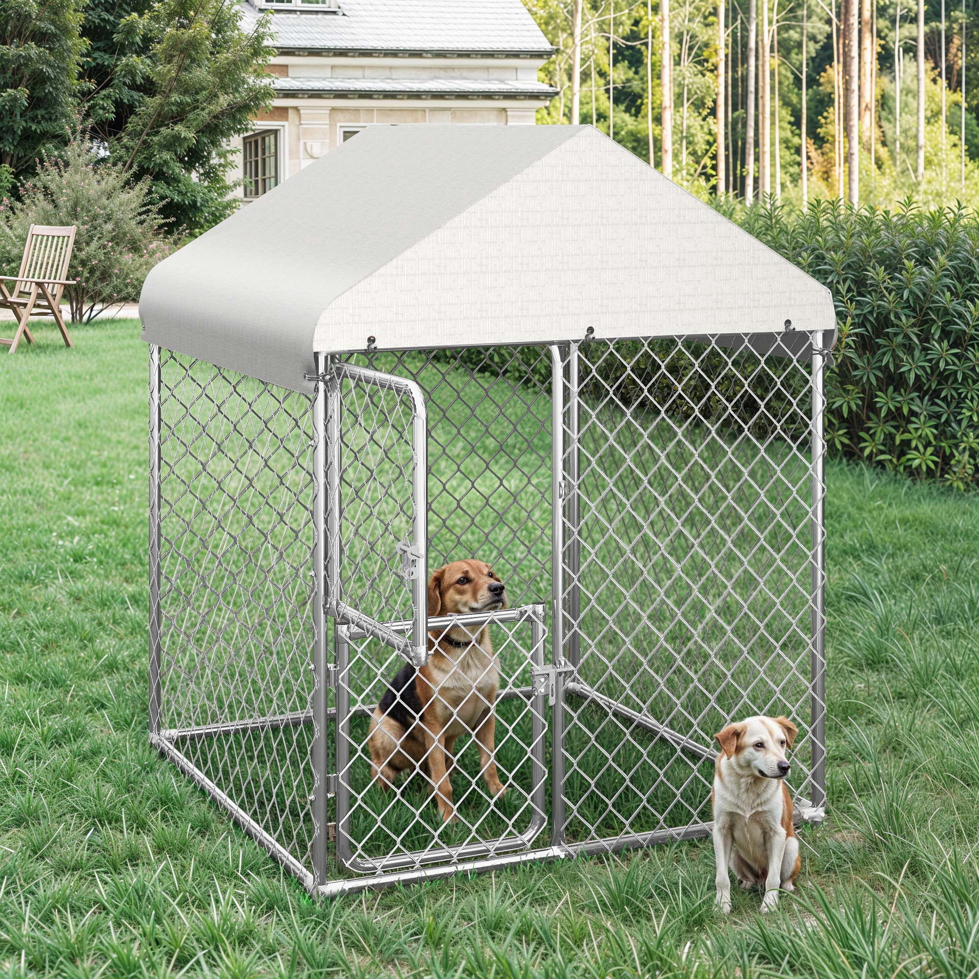 Uforic 4.3×5.4 ft ( 48" x 48" x 64" ) Large Outdoor Dog Kennel,Outside Heavy Duty Shade Dog Pen Playpen Pet Dog Enclosure Crate Dog Run House with UV & Waterproof Cover Fence